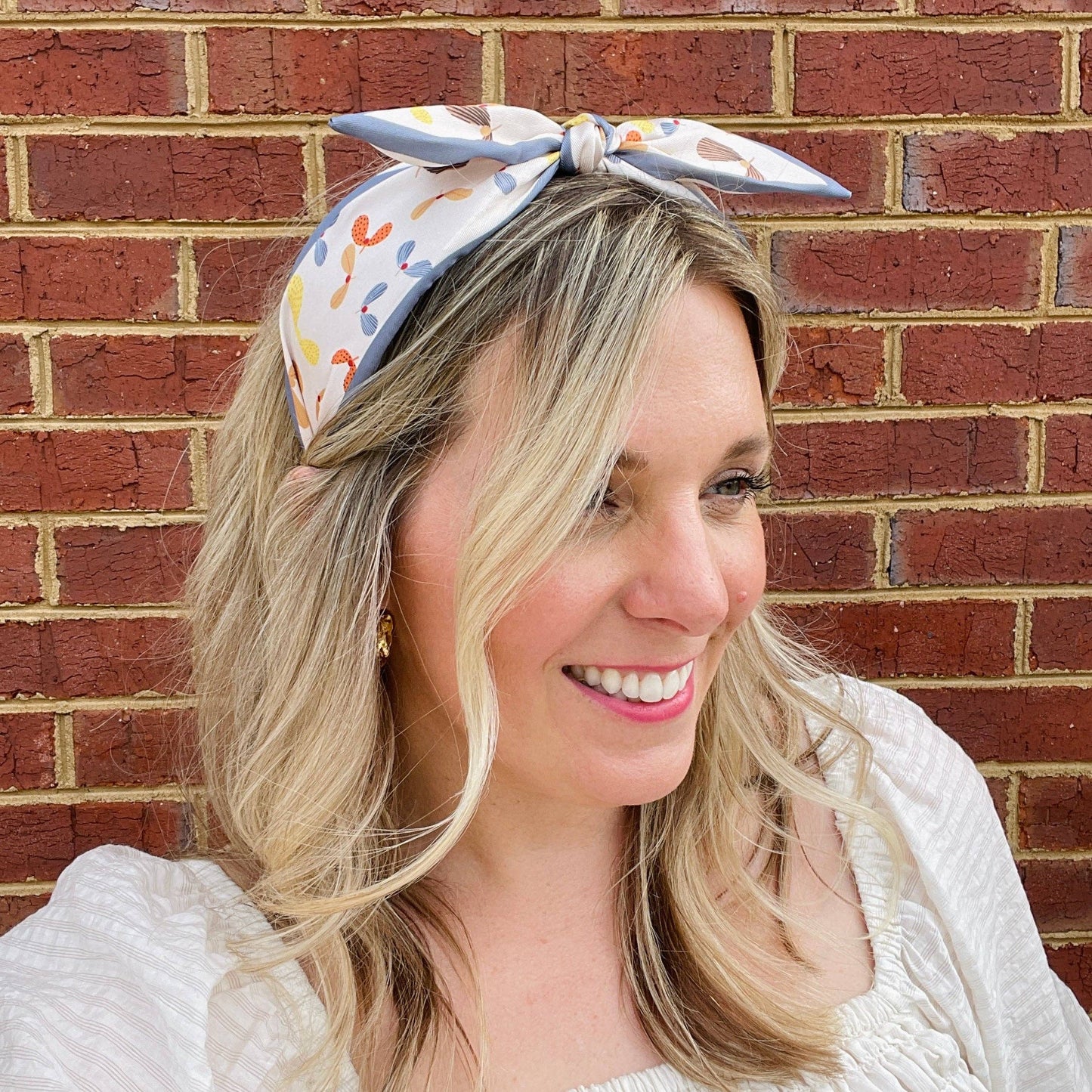 Whirlybird Spring Boho Satin Scarf Bow Knot Headband- Blue