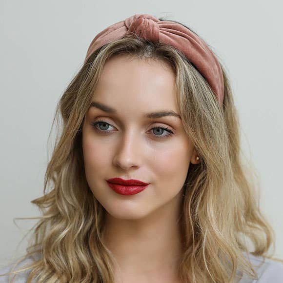 Velvet Turban Twist Knot Headband: Blush