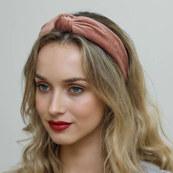 Velvet Turban Twist Knot Headband: Blush