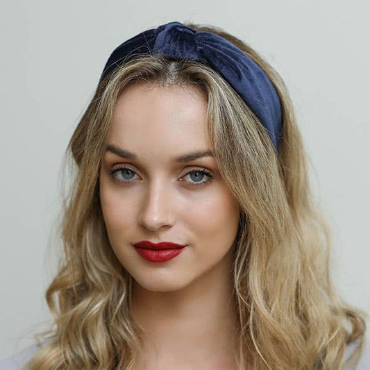 Velvet Turban Twist Knot Headband: Navy