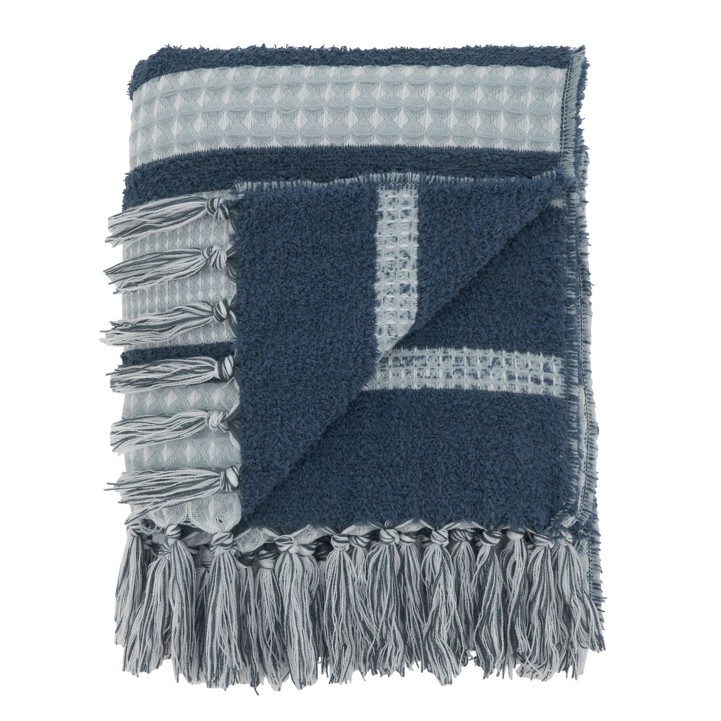 Reversible Waffle Weave Throw Blanket | Navy Blue