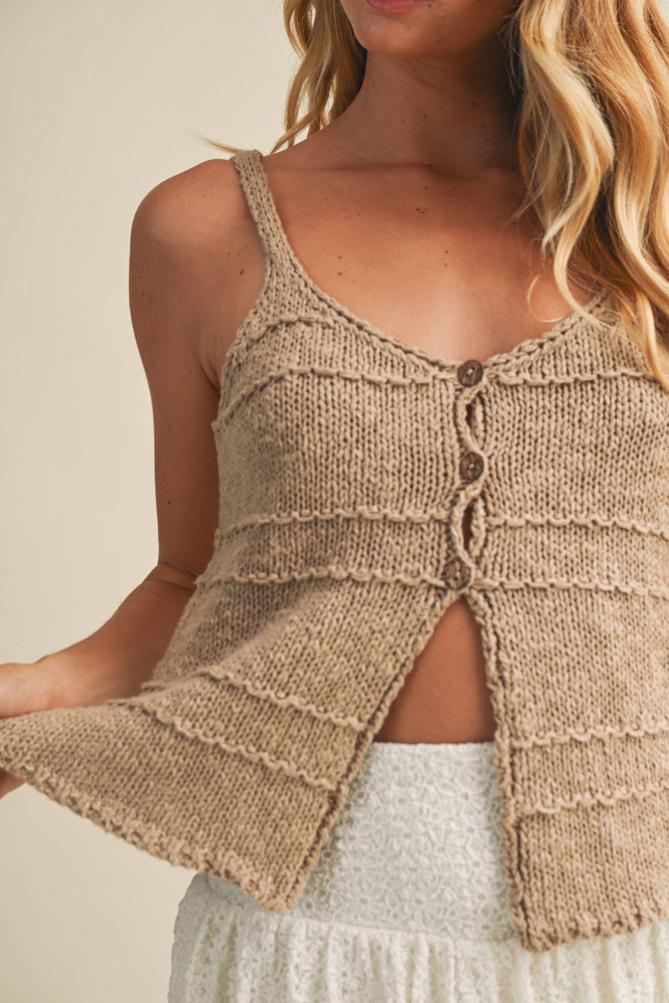 Tia Textured Knit Cami - Taupe