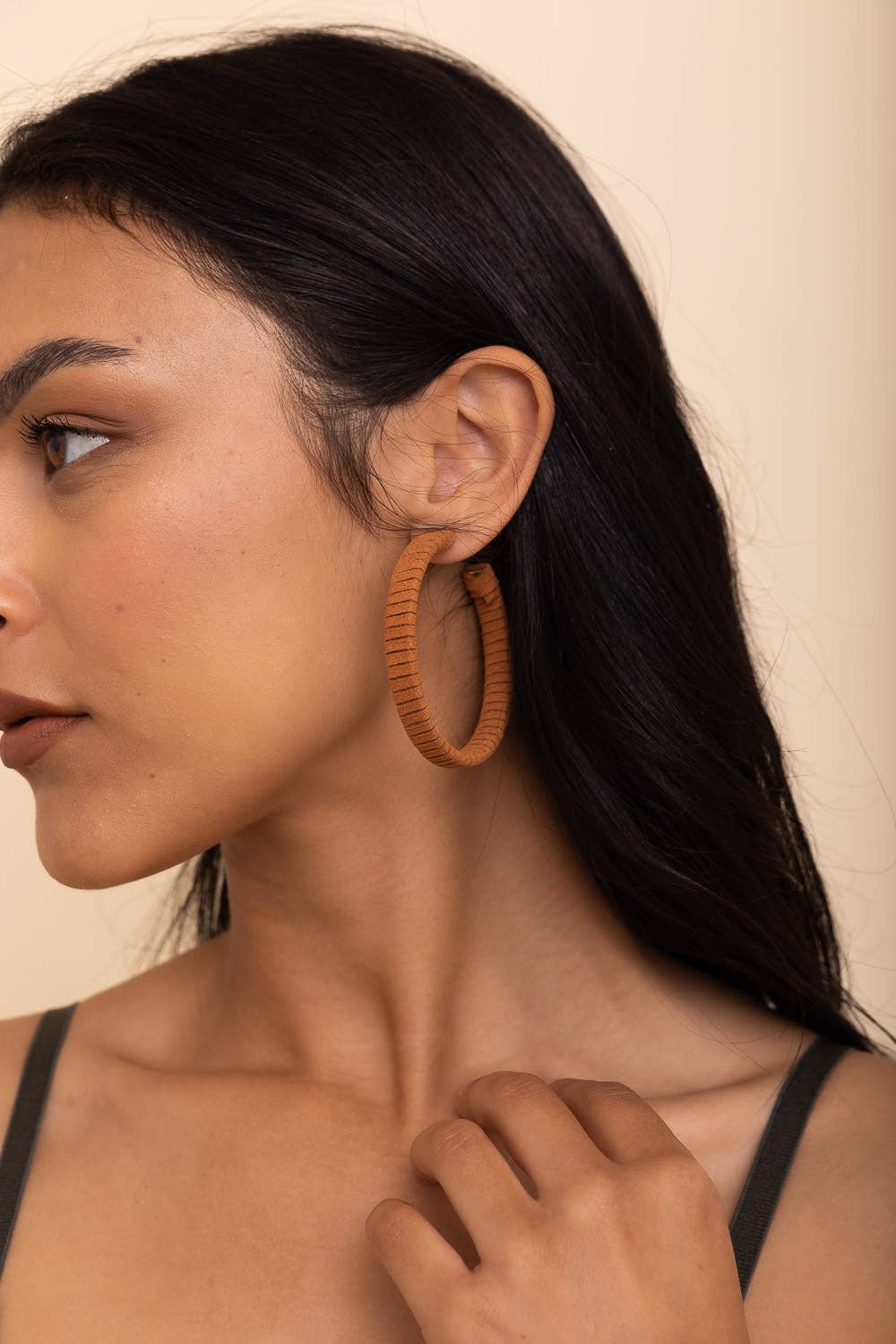 Suede Leather Wrapped Hoop Earrings