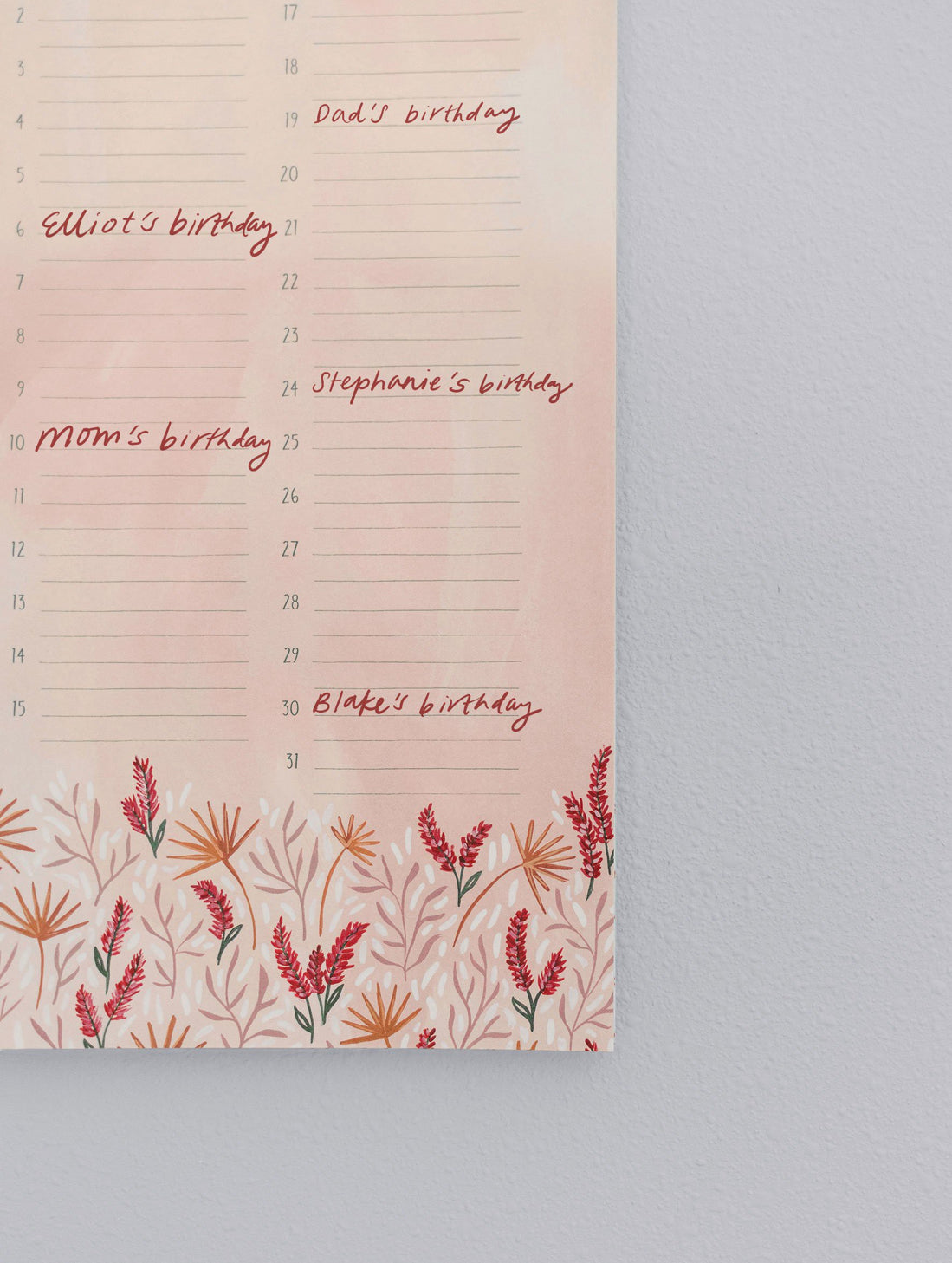 Meadow Birthday Calendar