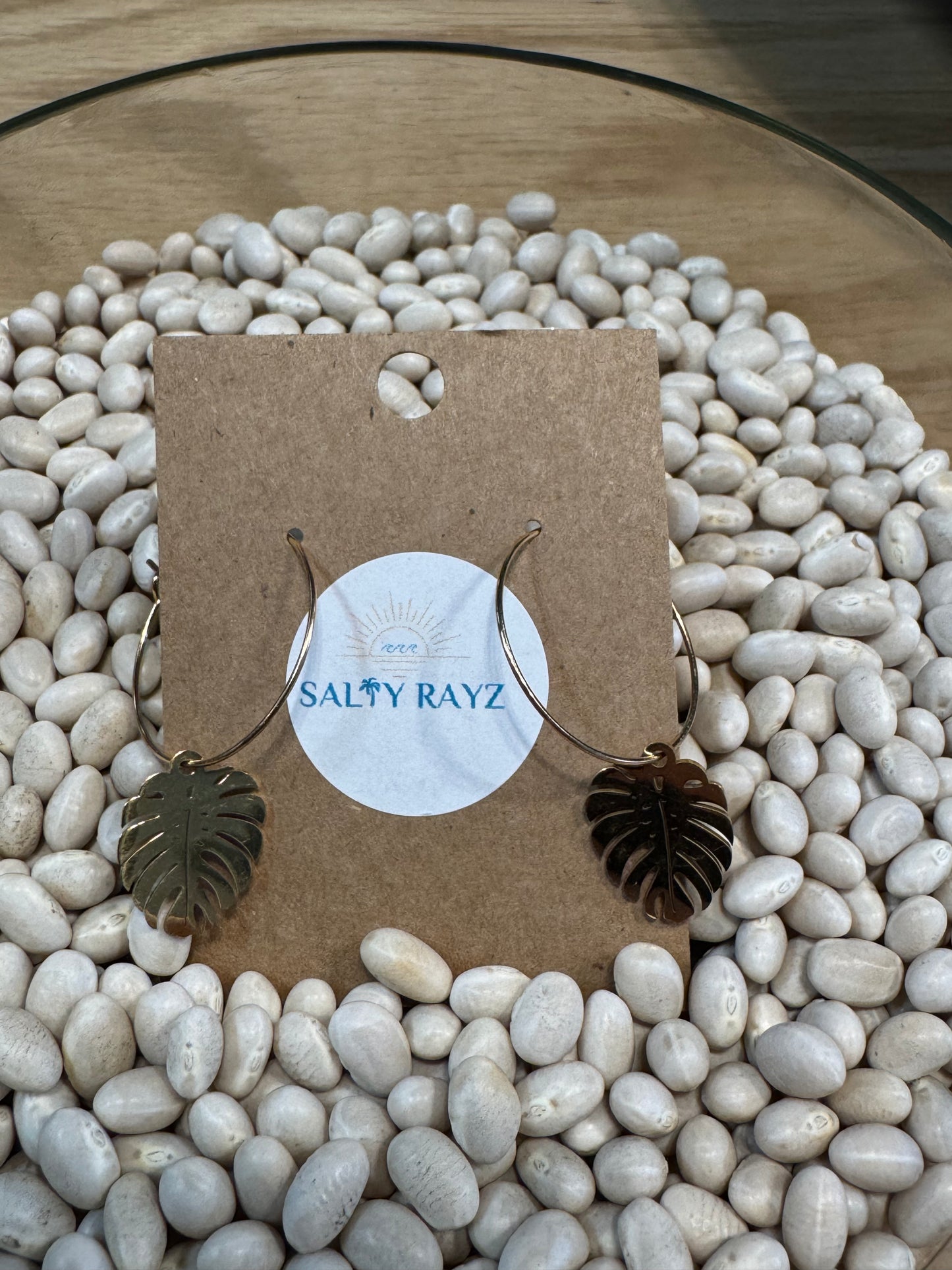 Salty Rayz Monstera Hoop 18KGP