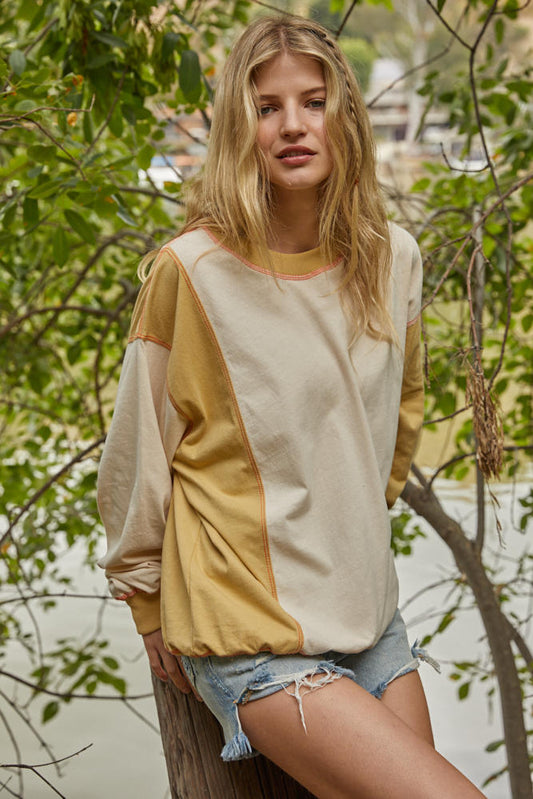 Neil Colorblock Pullover - Cream Mustard