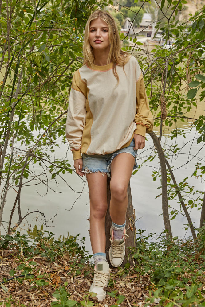 Neil Colorblock Pullover - Cream Mustard