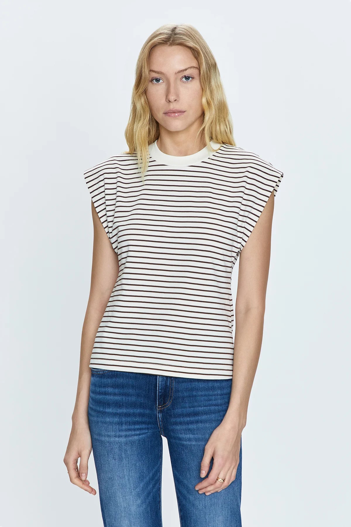 Pistola Marina Wide Shoulder Muscle Tee - Chestnut Ivory Stripe