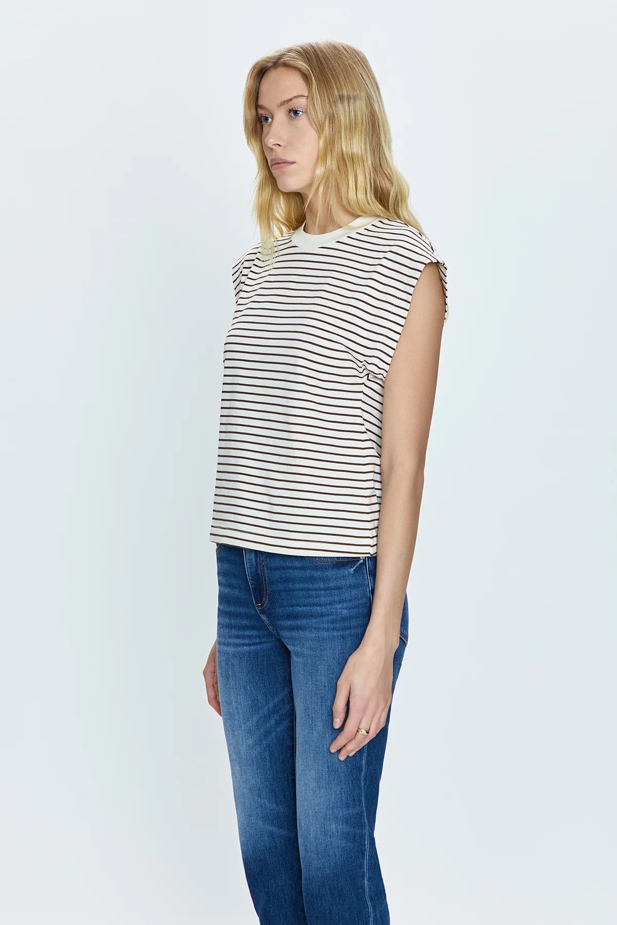 Pistola Marina Wide Shoulder Muscle Tee - Chestnut Ivory Stripe