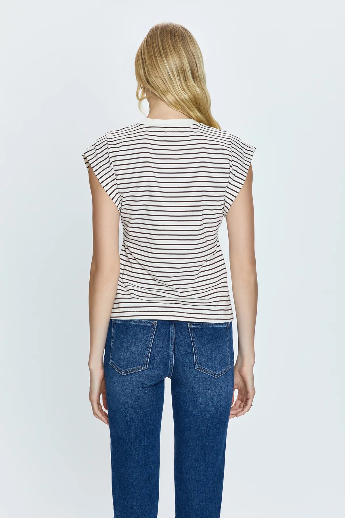 Pistola Marina Wide Shoulder Muscle Tee - Chestnut Ivory Stripe