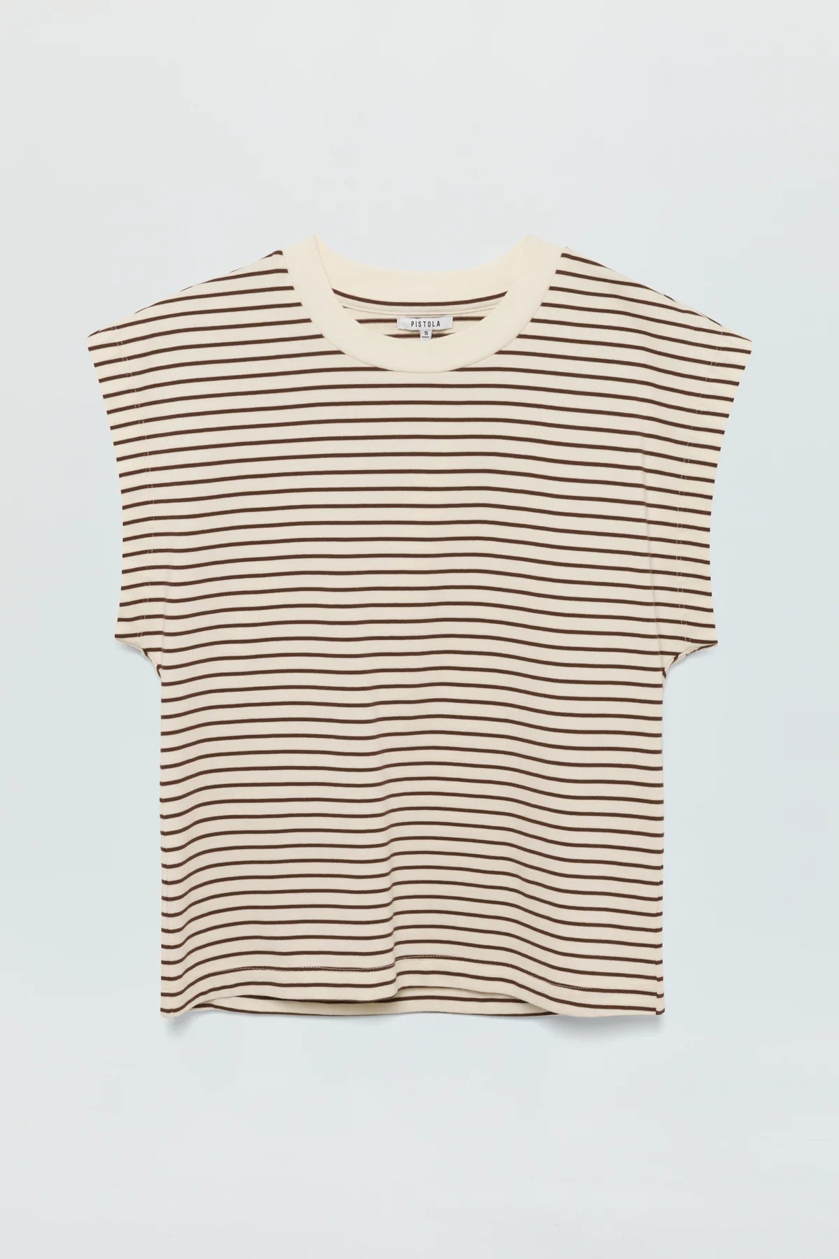 Pistola Marina Wide Shoulder Muscle Tee - Chestnut Ivory Stripe