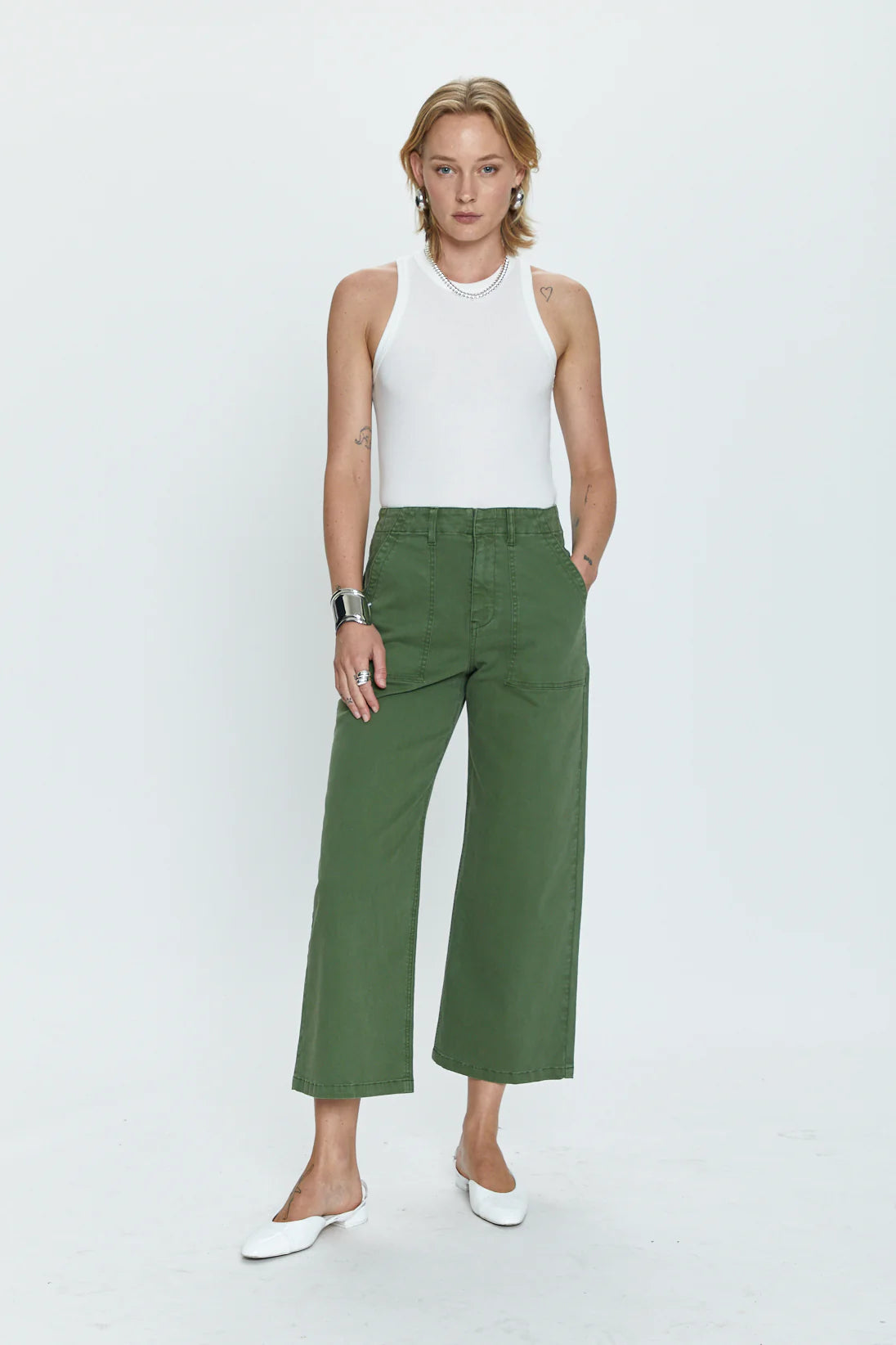 Pistola Sophia Wide Leg Utility Ankle - Basil