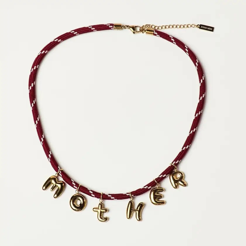 Bonne Mere Mother Bubble Cord Necklace - Burgundy/Gold