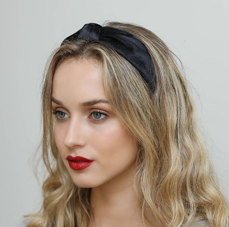 Velvet Turban Twist Knot Headband: Navy