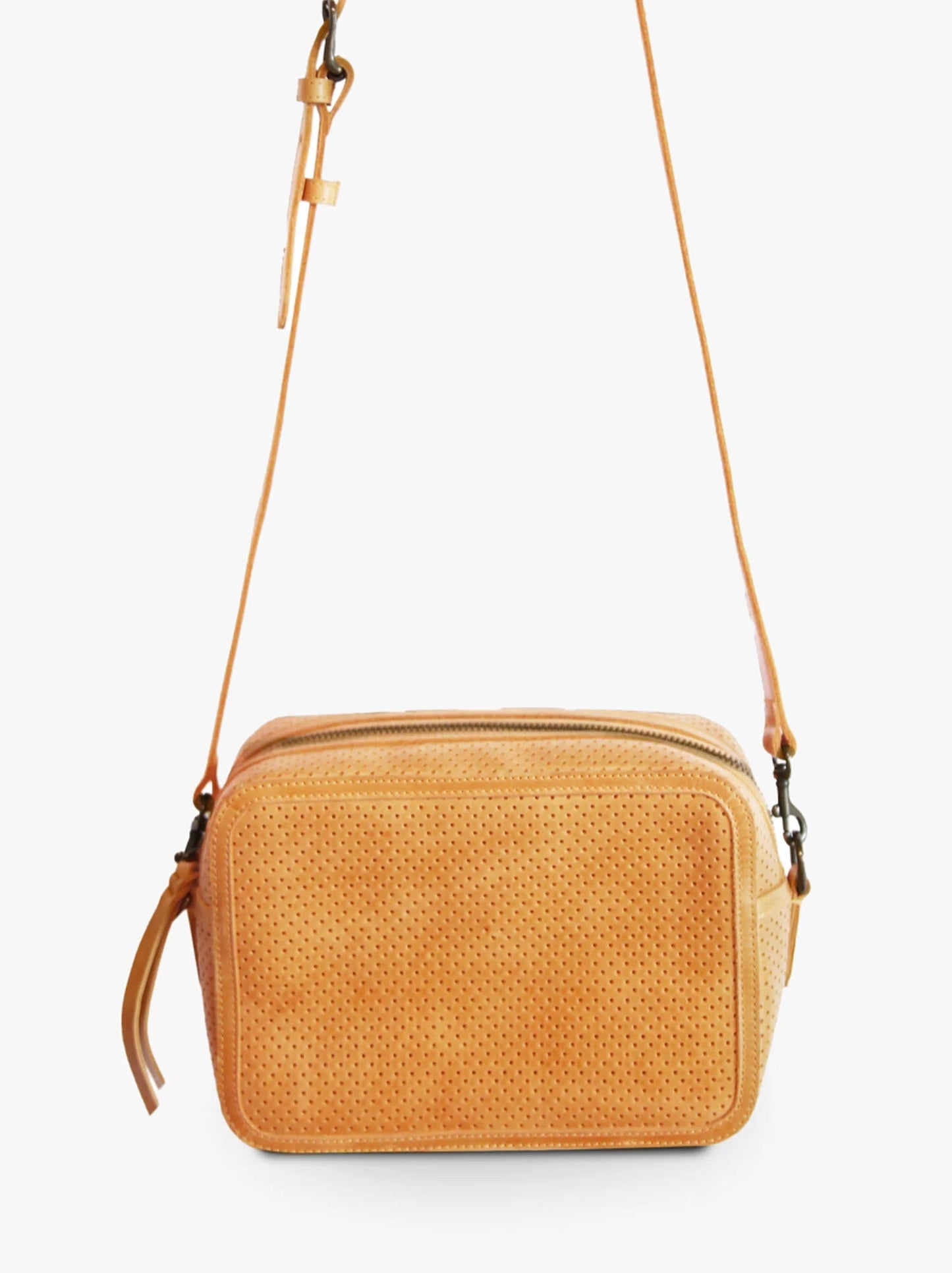 ABLE Medium Perforated Zipper Crossbody - Cognac - SPARROW