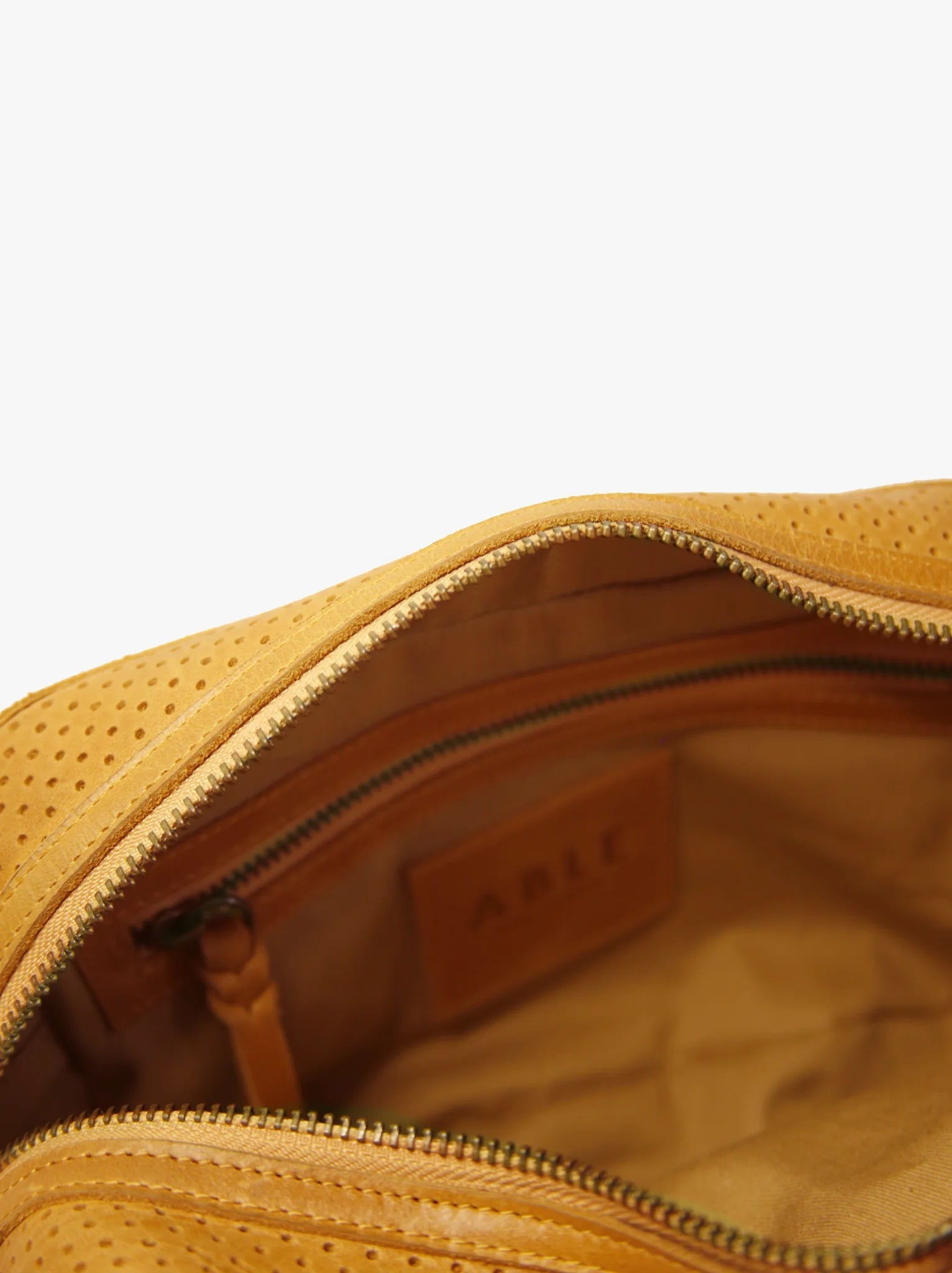 ABLE Medium Perforated Zipper Crossbody - Cognac - SPARROW