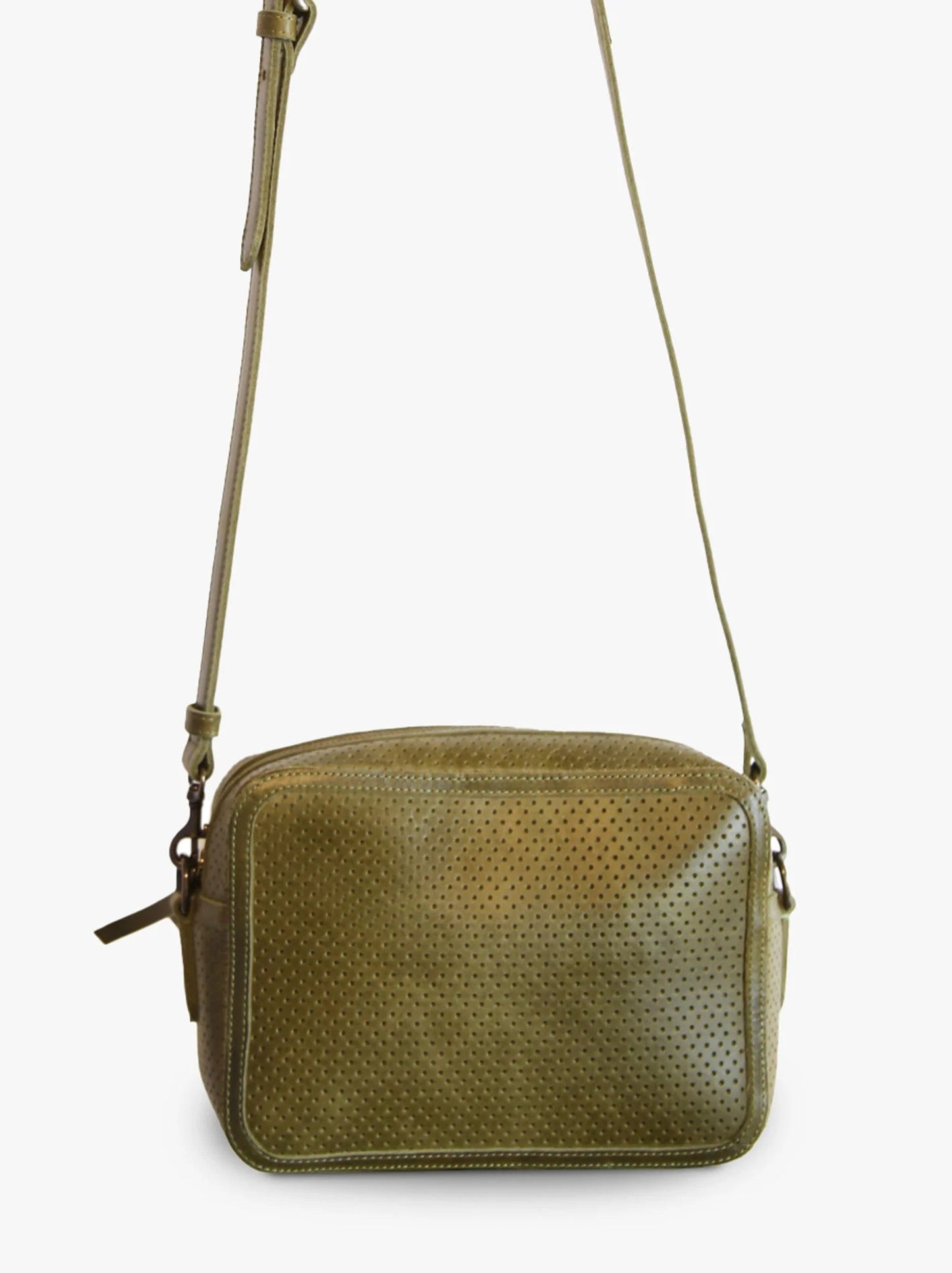 ABLE Medium Perforated Zipper Crossbody - Moss - SPARROW