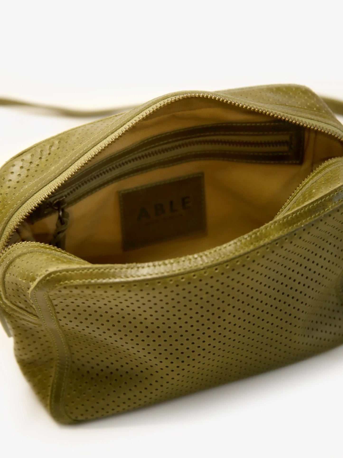 ABLE Medium Perforated Zipper Crossbody - Moss - SPARROW