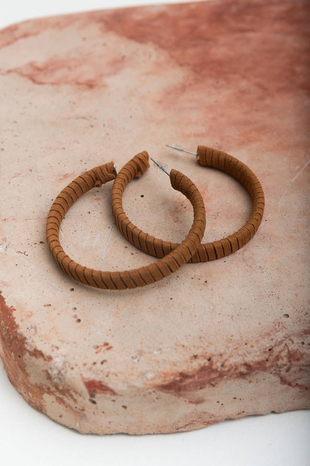 Suede Leather Wrapped Hoop Earrings