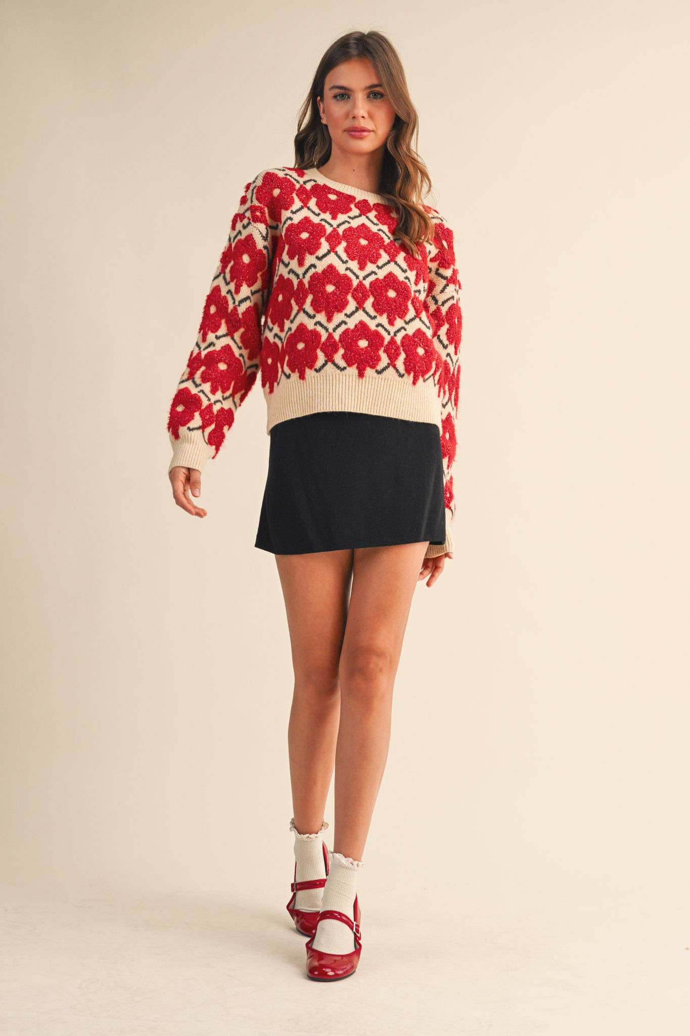 Ada Floral Sweater - Red - SPARROW