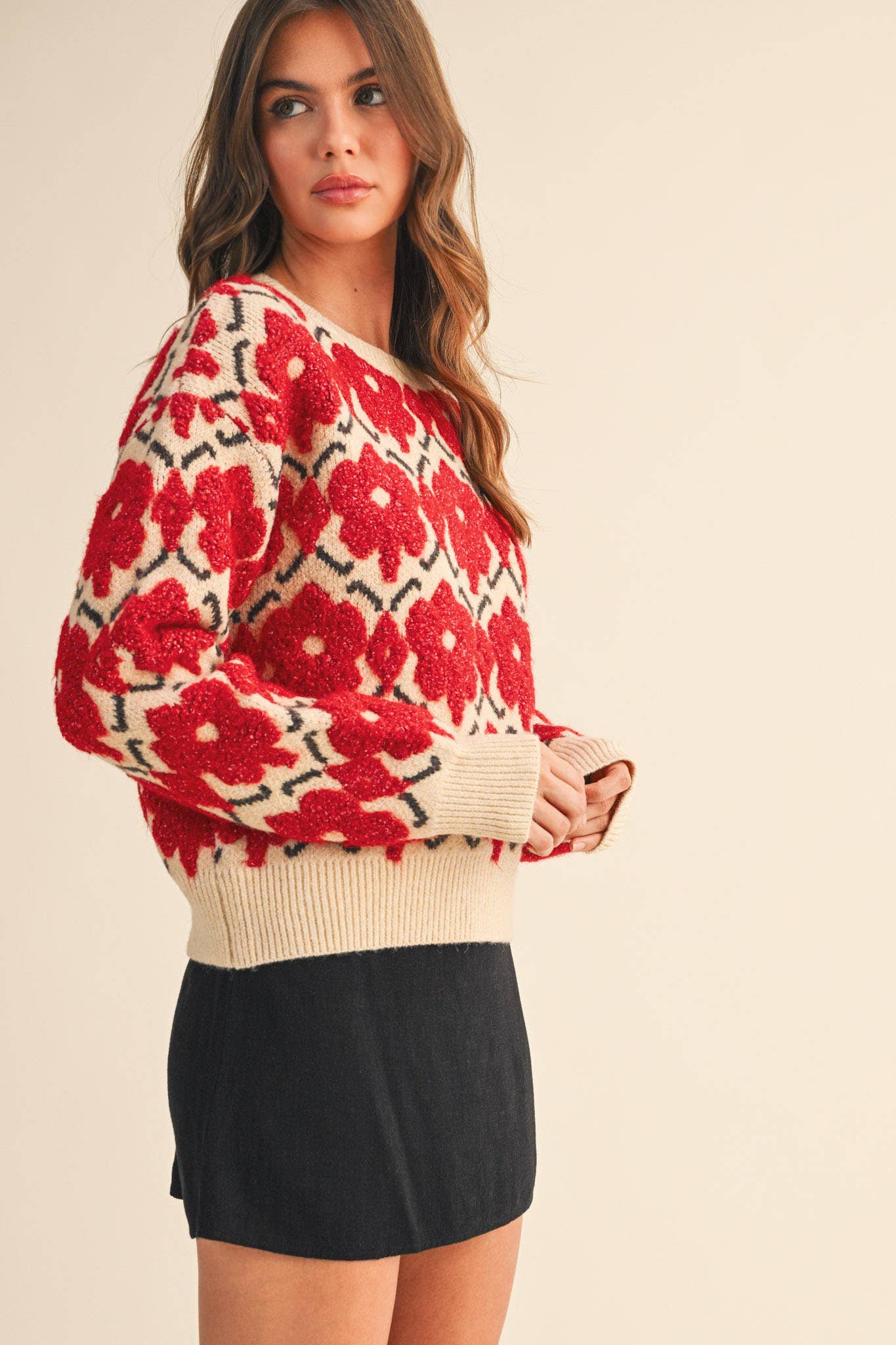 Ada Floral Sweater - Red - SPARROW