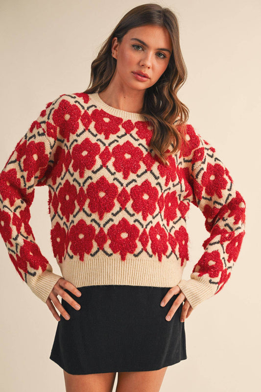 Ada Floral Sweater - Red - SPARROW