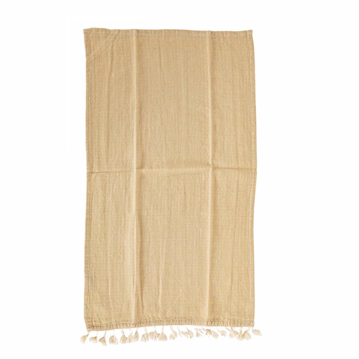 Bea Kitchen Towel Tan Cotton with Fringe Tassels