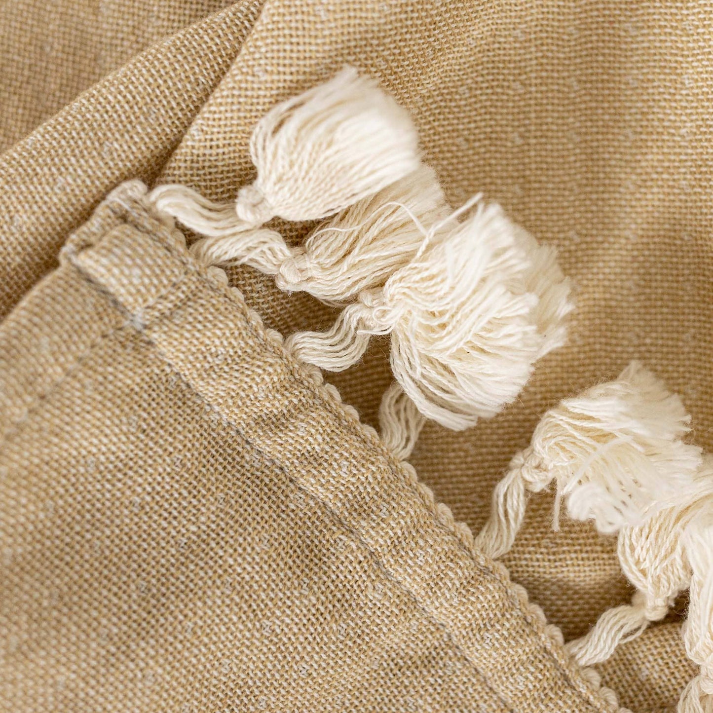 Bea Kitchen Towel Tan Cotton with Fringe Tassels - SPARROW