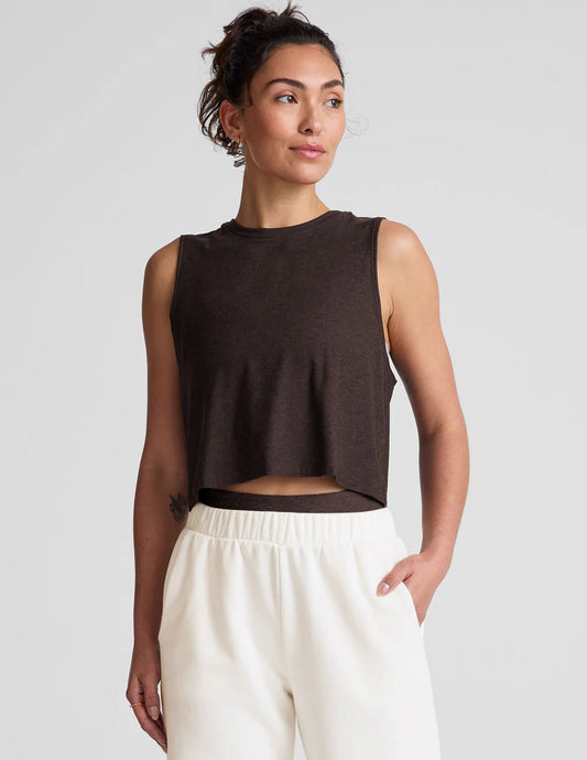 Beyond Yoga Featherweight Minimal Cropped Tank - Dark Chocolate Heather - SPARROW