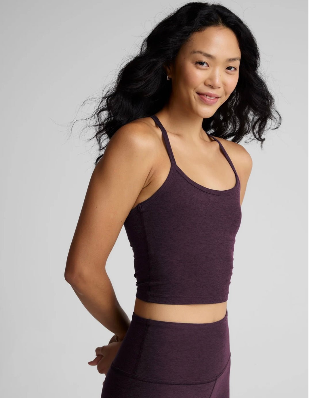 Beyond Yoga Spacedye Slim Racerback Cropped Tank - Eggplant Purple Heather - SPARROW