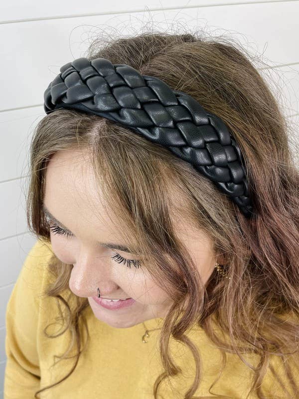 Black Braided Faux Leather Headband - SPARROW