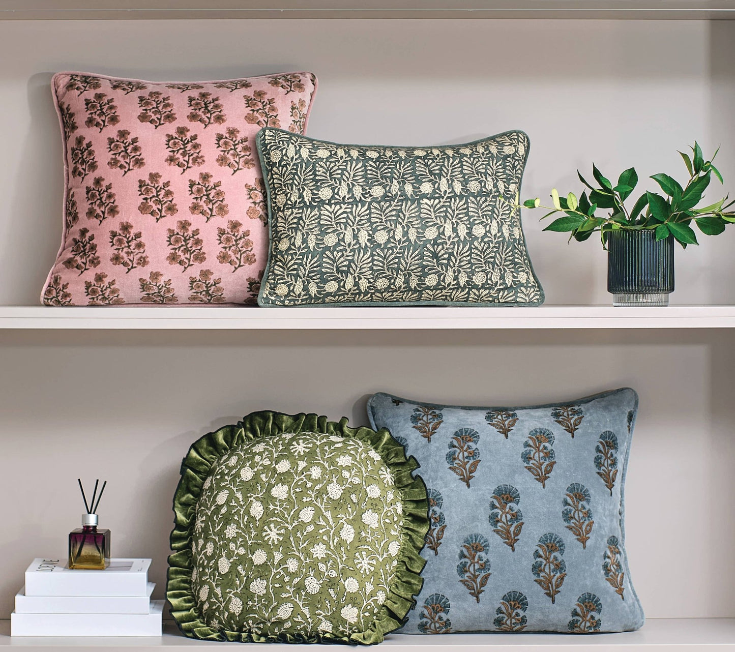 Block Print Leaf Squares Pillow - SPARROW