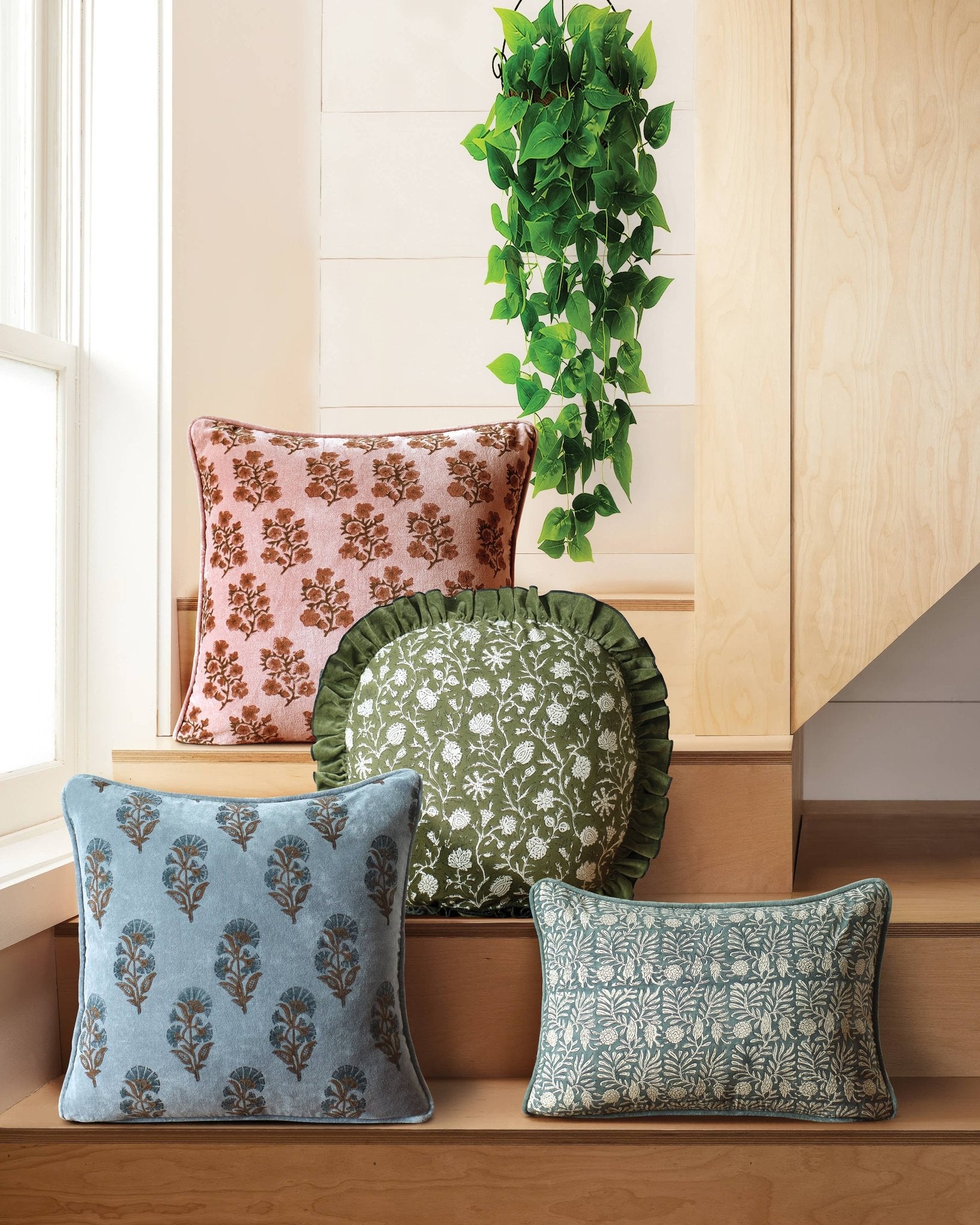 Block Print Leaf Squares Pillow - SPARROW