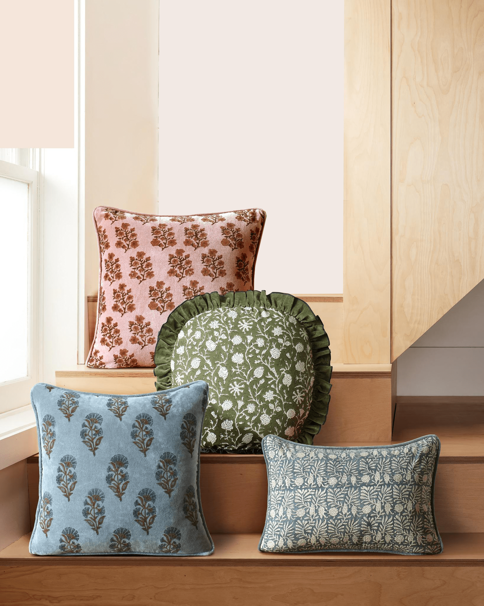 Block Print Leaf Squares Pillow - SPARROW