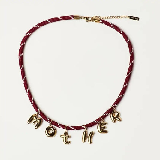 Bonne Mere Mother Bubble Cord Necklace - Burgundy/Gold - SPARROW