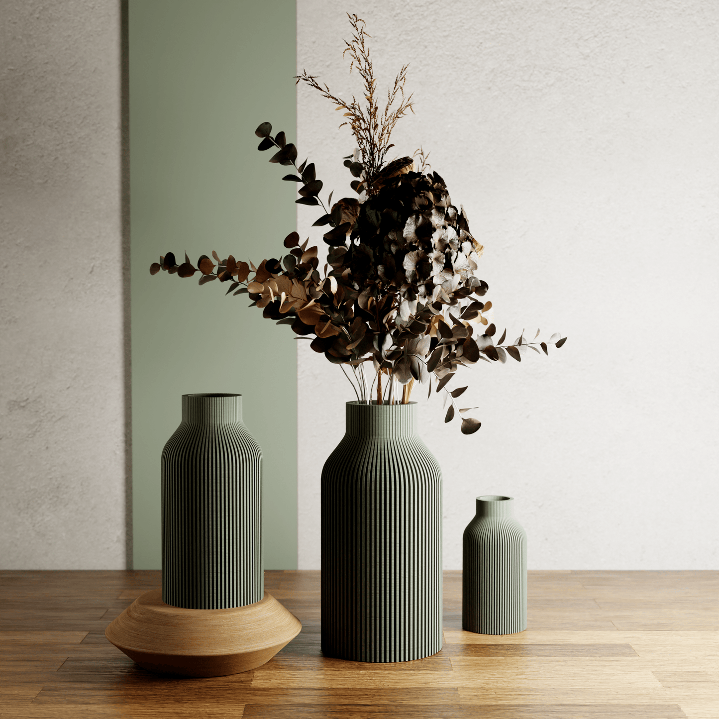 BOTTLE Vase | Modernized Pottery: Muted Green / 3 Piece Set - SPARROW