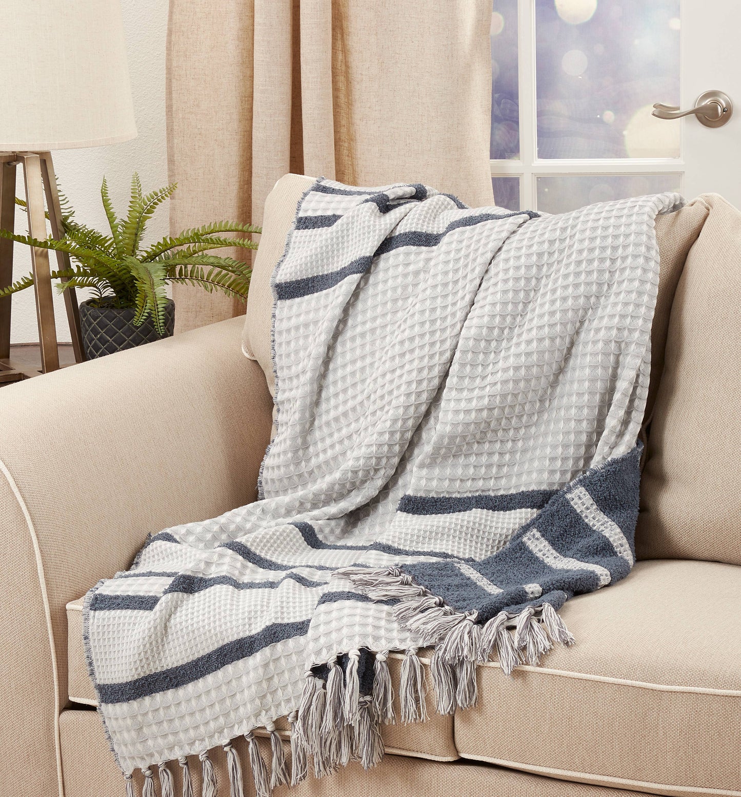 Reversible Waffle Weave Throw Blanket | Navy Blue