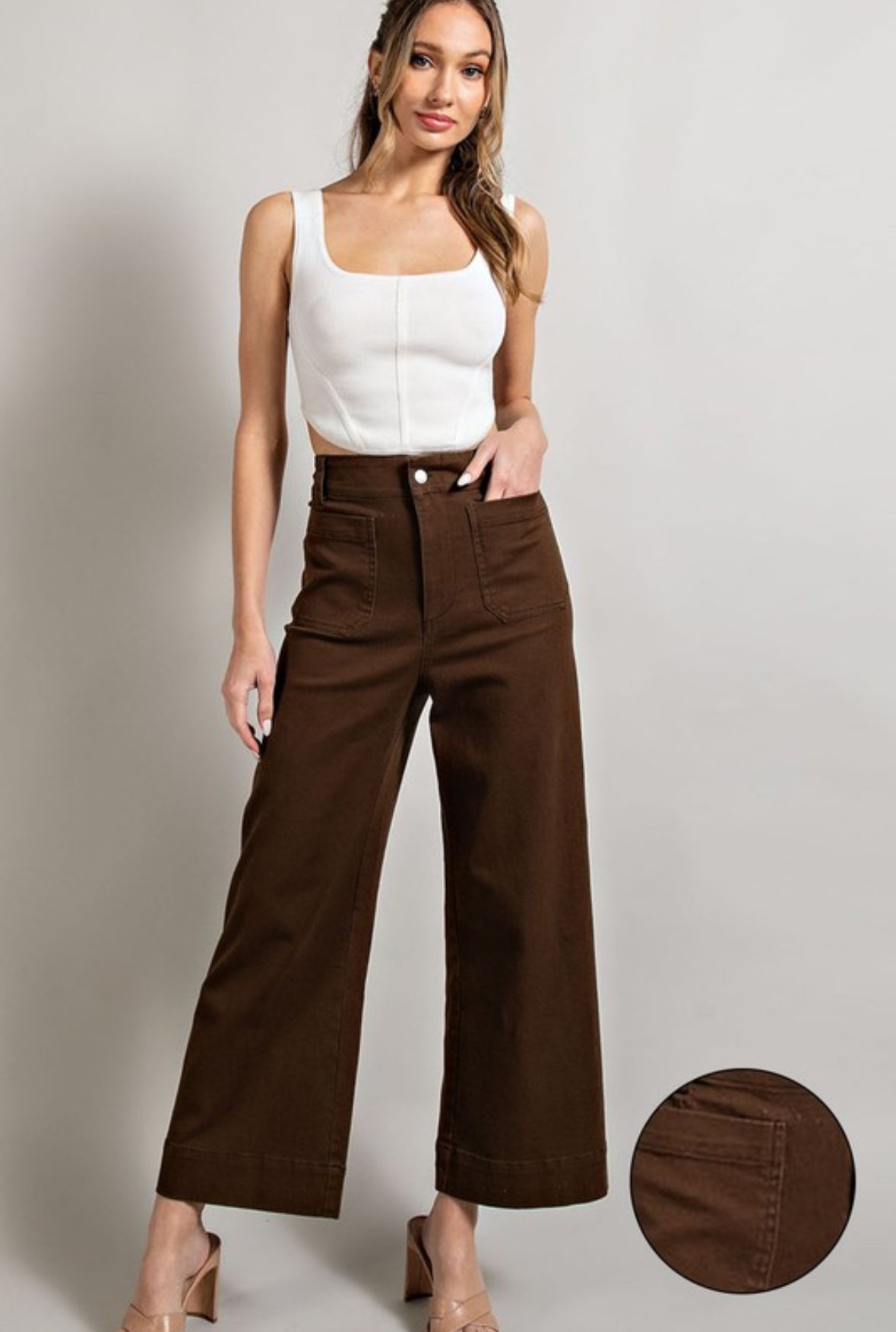 Candace Wide Leg Pants - Brown - SPARROW