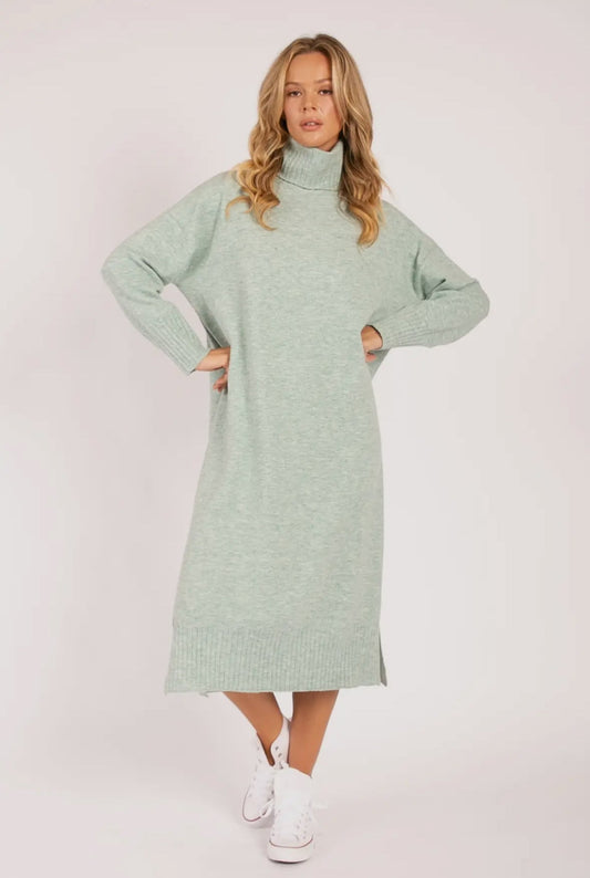 Carrie Knit Turtleneck Dress - Sage - SPARROW