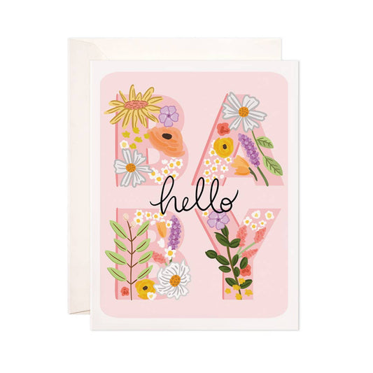 Hello Baby Pink Greeting Card - New Baby Card