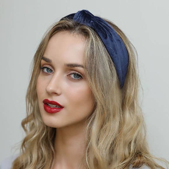 Velvet Turban Twist Knot Headband: Navy