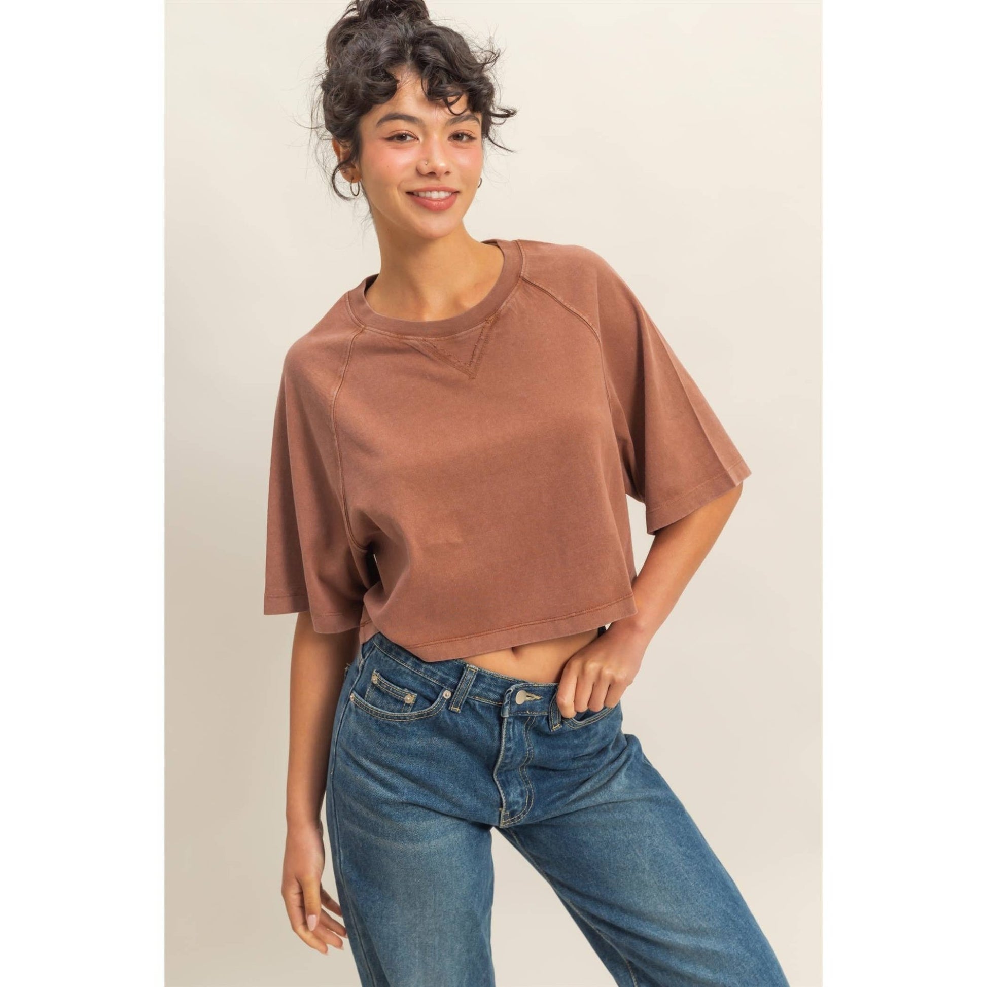Cleo Cropped Tee - Chestnut - SPARROW