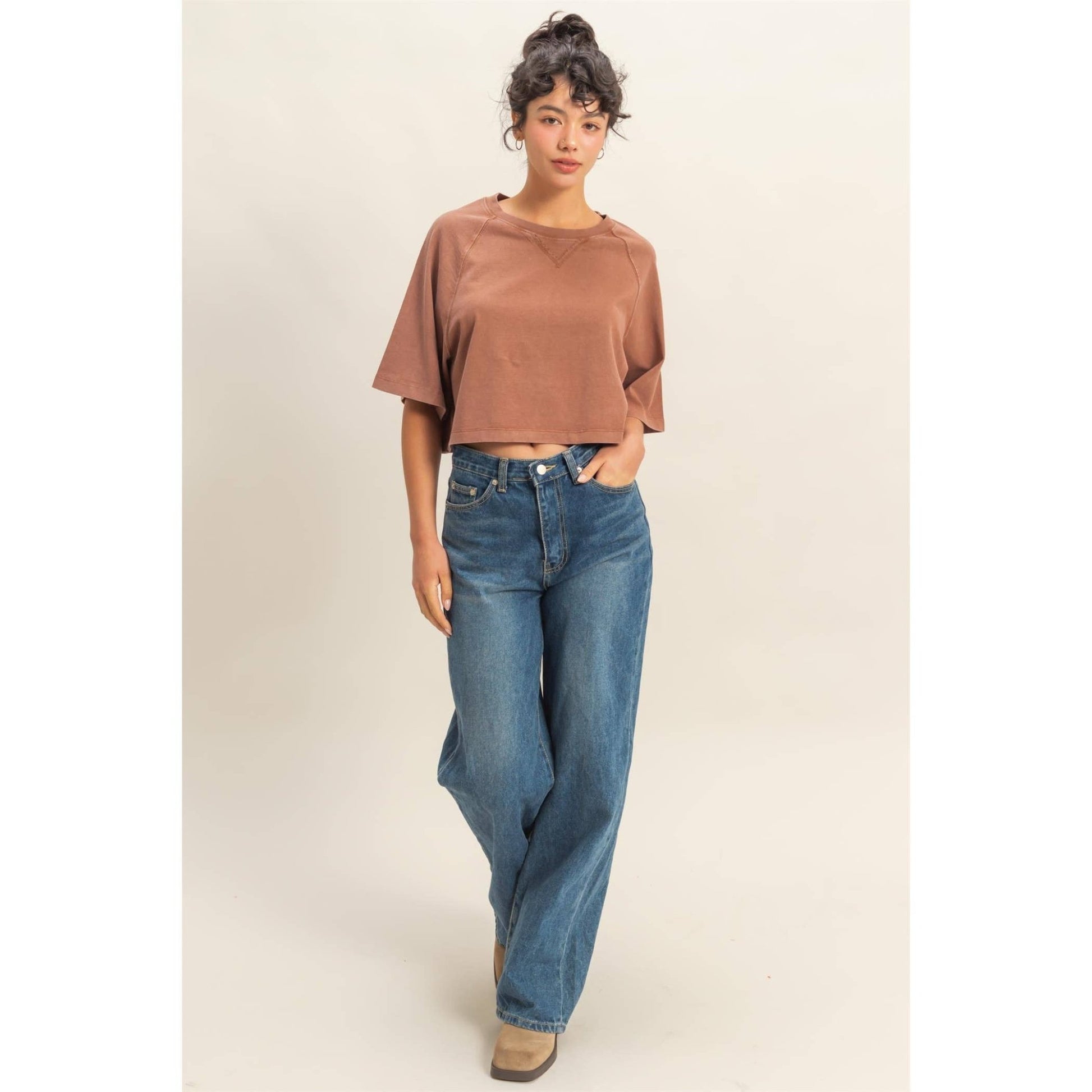 Cleo Cropped Tee - Chestnut - SPARROW