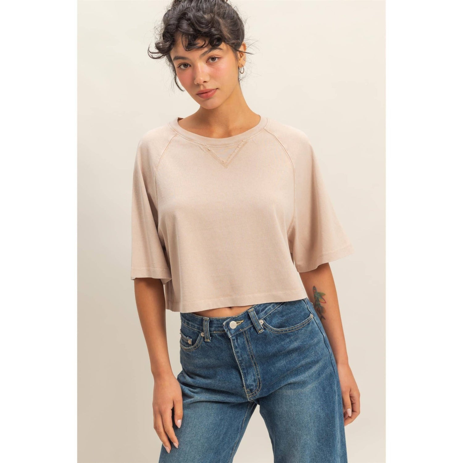 Cleo Cropped Tee - Dark Taupe - SPARROW