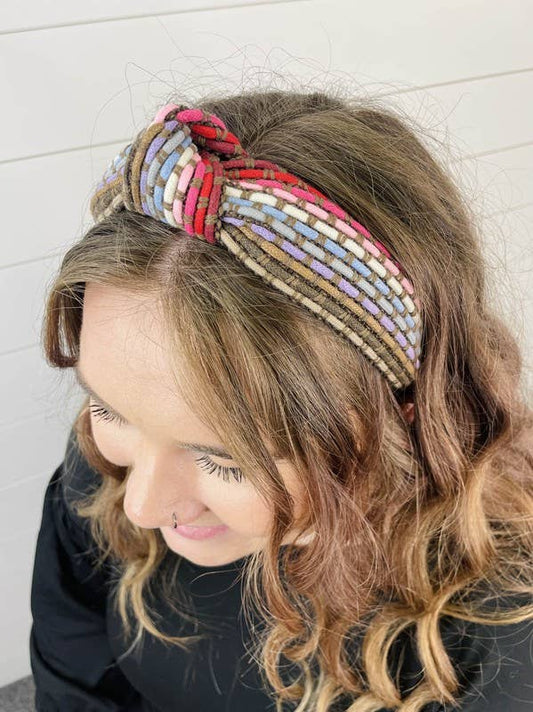 Colorful Woven Knot Headband - Brown - SPARROW