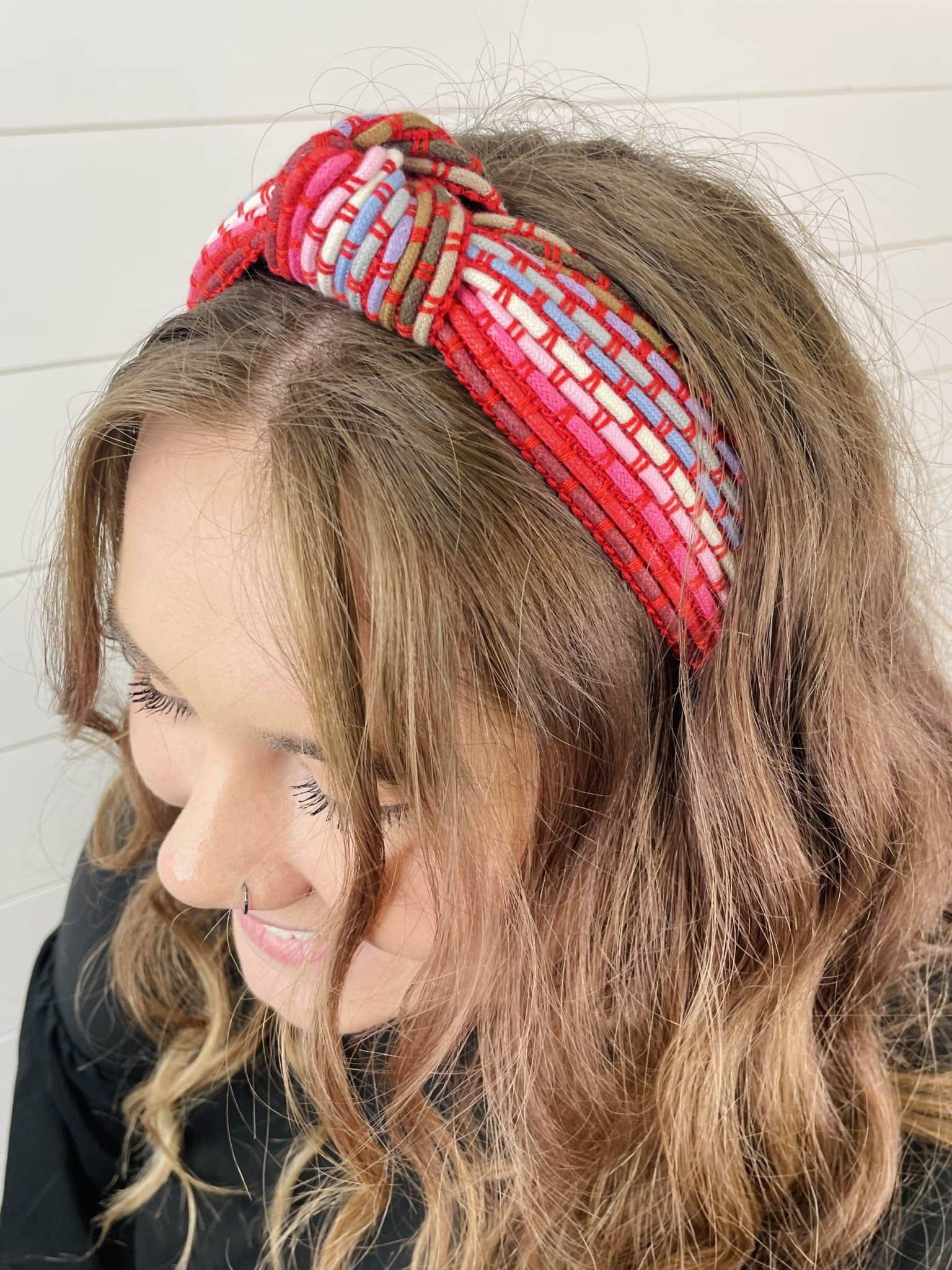 Colorful Woven Knot Headband - Red - SPARROW