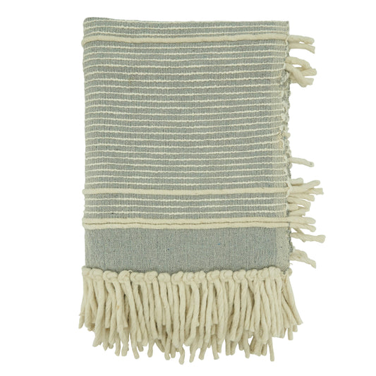 Stripe Chunky Fringe Throw Blanket | Grey