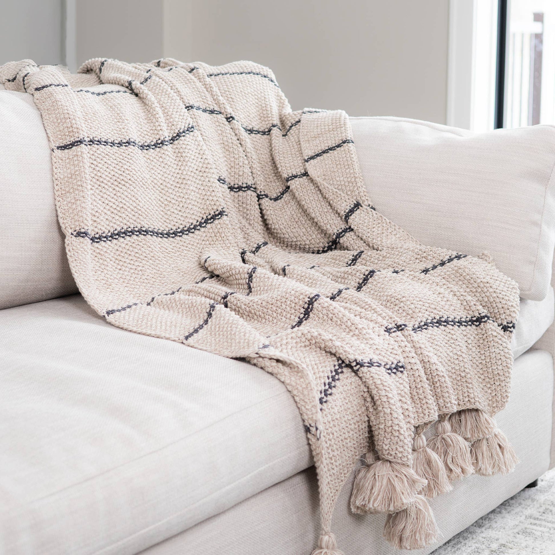Elin 50x60" Recycled Cotton Decorative Throw Blanket: Beige - SPARROW