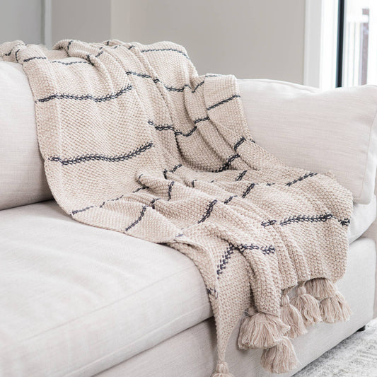 Elin 50x60" Recycled Cotton Decorative Throw Blanket: Beige - SPARROW