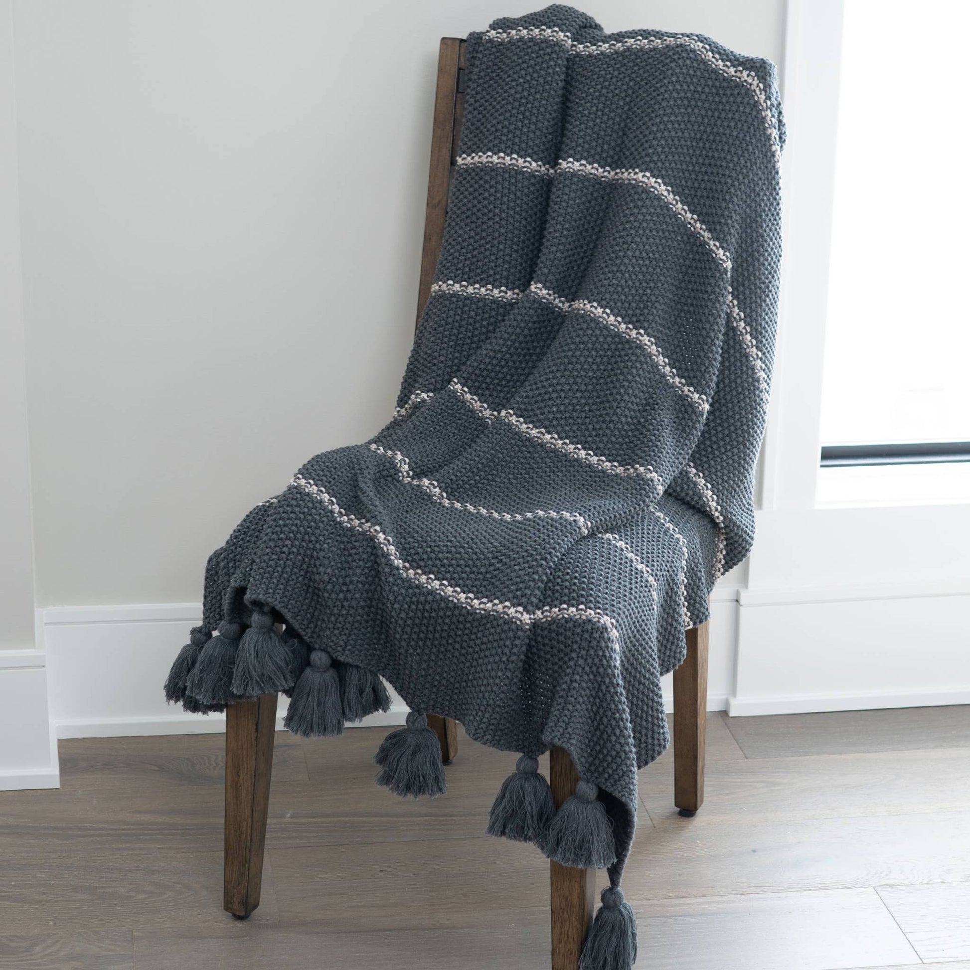 Elin 50x60" Recycled Cotton Decorative Throw Blanket: Charcoal - SPARROW